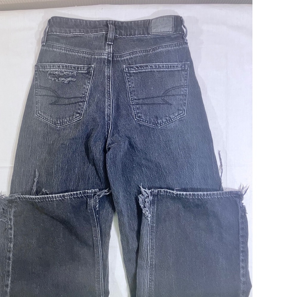 American Eagle Super High Rise Baggy Wide Leg Ankle Jeans Faded Black Strigid 00 - Picture 7 of 10